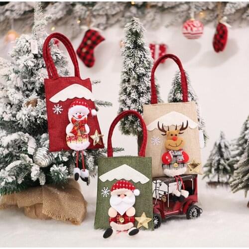 1pc/3pcs Cartoon Santa Snowman Deer Doll Christmas Biscuits Candy Storage Bag Children Candy Gift Handbag New Year Party Decor