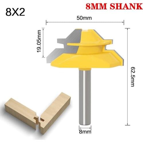 1pc 8mm Shank 45 Degree 3/4" Stock Medium Lock Miter Wood Router Bit Tungsten Steel CNC Router Engraving Wood Working Tools