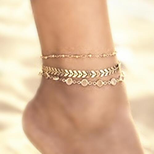 3Pcs/Set Fashion Women Simple Copper Chain Anklet Ankle Bracelet Foot Jewelry