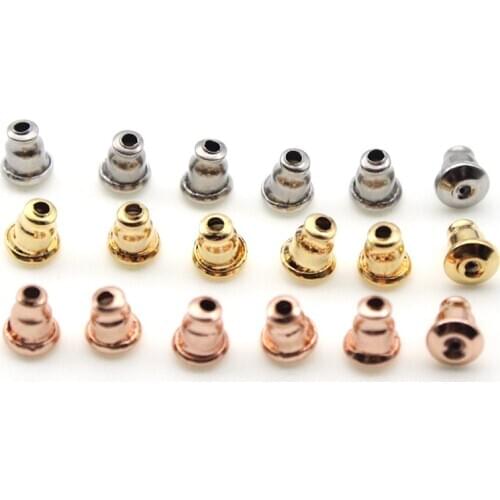 50pcs 5x6mm Rose Gold Stainless Steel Earring Back Plug Earring Settings Base Ear Studs Back Earring Stopper DIY Jewelry Making