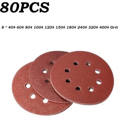 80PCS Sanding Discs Pad 40# 60# 80# 100# 120# 150# 180# 240# 320# 400# Round Sandpaper Hook Loop Sanding Pads for Polisher Tool