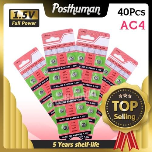 40pcs/lot 1.55V AG4 377A 377 LR66 LR626 SR626SW SR66 AG4 AG 4 Button Batteries For Watch Toys Remote Cell Coin Battery