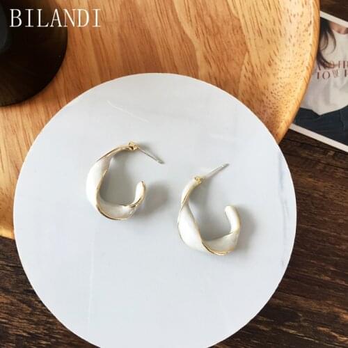 Bilandi S925 needle Modern Jewelry White Enamel Geometric Earrings Popular Design Metal Irregular Drop Earrings For Women Gifts