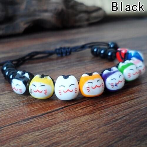 Valentines Day Japanese New 9 Cat Lovely Ceramic Lucky Cat Maneki Neko Fortune Bracelet Bangle Charm