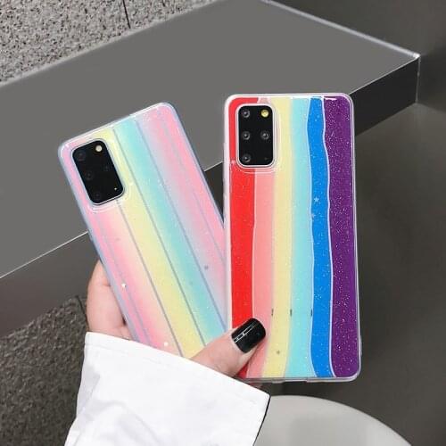 Glitter powder Color Rainbow Transparent Slicone Phone Case For Samsung Note 9 10 20 pro S8 S9 S10 PLUS S20 plus Full Back Cover