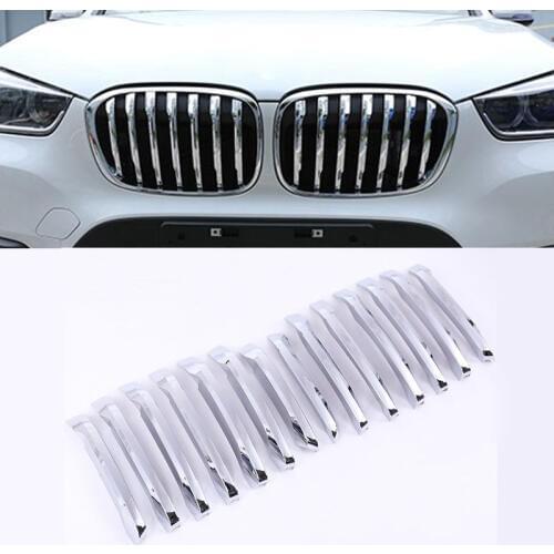 For BMW X1 F48 2016-2019 20i 25i 25le Car-styling ABS Chrome Front Grill Decoration Strips Cover Trim Accessories Set of 14pcs