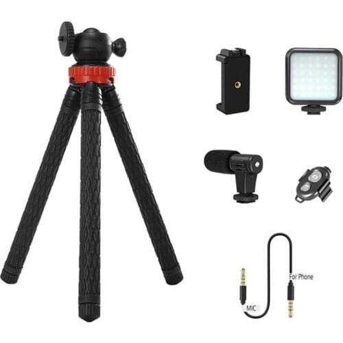 For DSLR Phone Vlog Adjustable Tripod Hot Shoe Phone Holder,for Mini Tripod with Remote Control Microphone LED Light