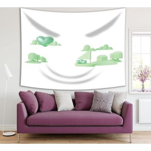 Tapestry Sailing with Love Heart on a Boat Heart-shaped Sun Shining through Clouds Cute Fun Art Printed Green