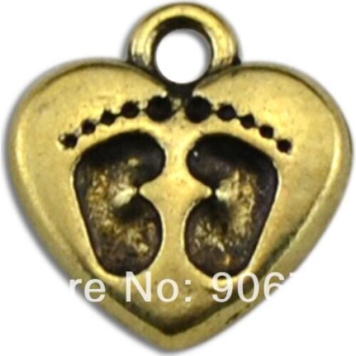 Hot Selling 50 Pcs 1 Lot Antique Bronze Vintage Footprint On Heart Pendant Charms Letter Jewelry