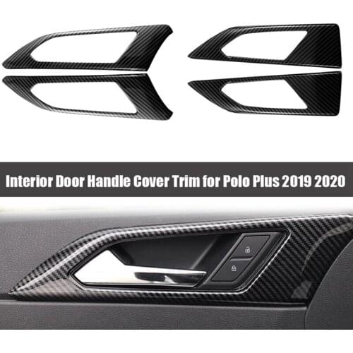 Carbon Look Interior Door Handle Cover Trim Strip Inner Door Bowl Handle Panel for Polo Plus 2019 2020 Car Styling