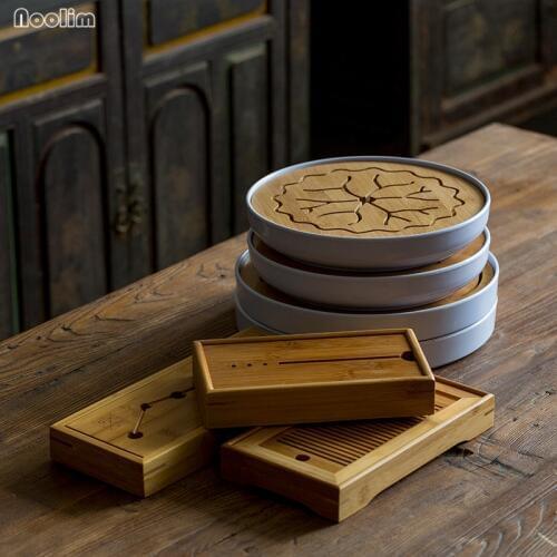 Creative Bamboo Tea Tray Drainage Water Storage Holder Tearoom Table Board Chinese Teacup Plate Simple Household Tools