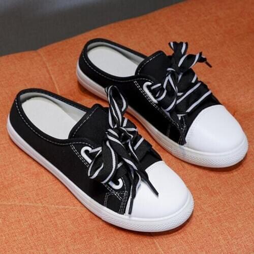 Summer New Women Loafers Girls Canvas Shoes Slip-on Thick Bottomed Leisure Ladies half slippers Breathable womens shoes qq103