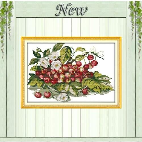 Cherry fruit tray flower Counted print on canvas DMC 14CT 11CT Cross Stitch Needlework kits Embroidery Sets home decor paintings