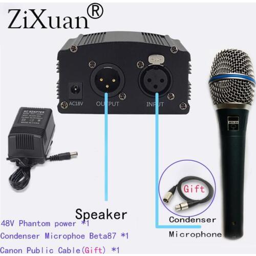 ZiXuan Microphone 1-Channel 48V Phantom Power Supply+Condenser Microphone Beat87 for Any Condenser Microphone Recording