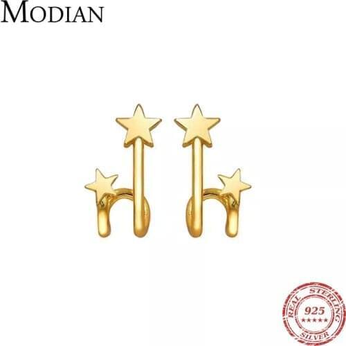 Modian Minimalist Double Layer Star Geometric Stud Earring for Women 925 Sterling Silver Anti-Allergy Tiny Ear Pin Fine Jewelry
