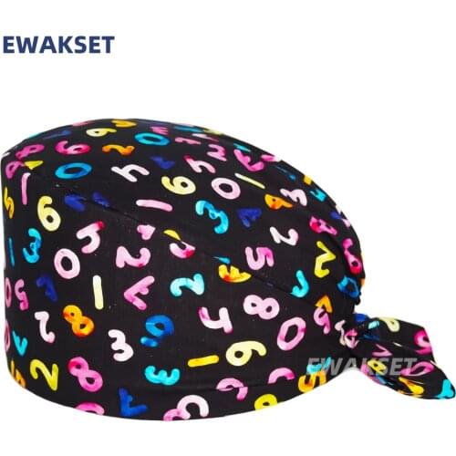 New Cotton Pet Hospital Doctor Work Hats Operating Room Medical Printed Sweat-absorbent Surgical Hats Dental Clinic Scrubs Caps
