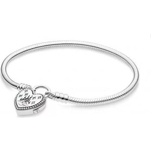 NEW 100% 925 Sterling Silver Original Classic Logo Lovely Park Charm Lock Basic Bracelet with Signature Padlock DIY Bead Gift