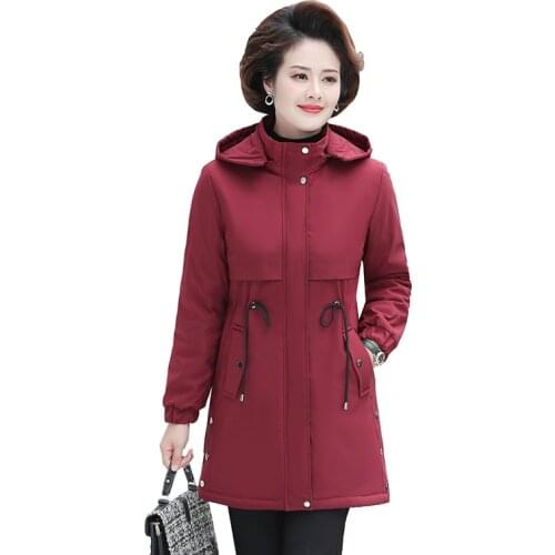 Autumn Winter Jacket Women Parka Plus Velvet Warm Hooded Overcoat Plus Size Middle-aged Female Cotton Padded Coat Windbreakers