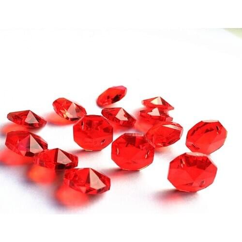Easter 2000pcs 14mm Red Octagon Beads In Two Holes Crystal Chandelier Parts Kawaii Maker Prisms Pendants Decor House Party