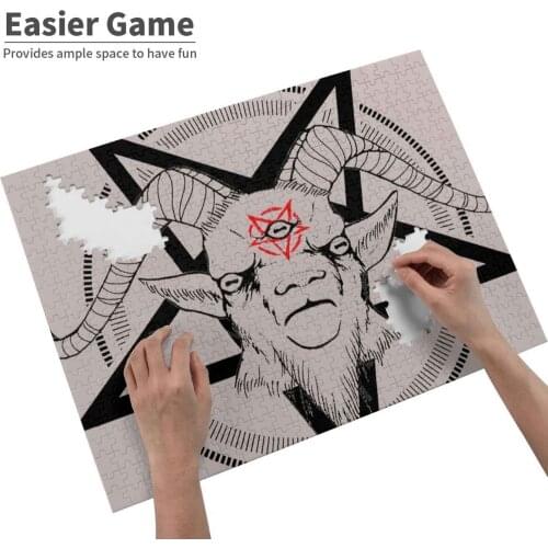 Pentagoat Jigsaw Puzzle For Adults Kids Diy Games Pentagram Baphomet Black White Outlines Goat Devilish Devil Red