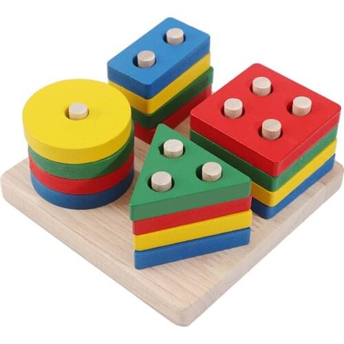 Attractive Montessori Early Childhood Learning Educational Wooden Pole Geometry Shape Intelligence Math Toys Interesting Toys