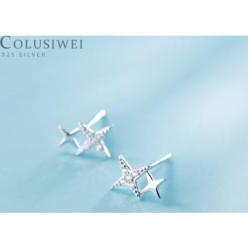 Colusiwei Meteor Star Stud Earrings 925 Sterling Silver Shining Clear CZ Ninja Darts Earring Women Engagement Statement Jewelry