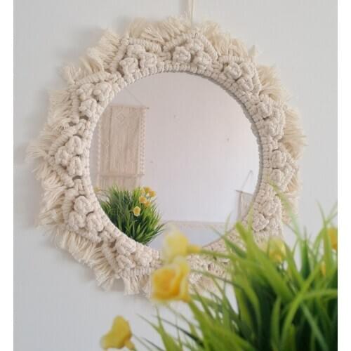 Nordic Handmade Decorative Mirror Macrame Tapestry Wall Hanging Makeup Mirror Home Bedroom Living Room Wall Art Decoration
