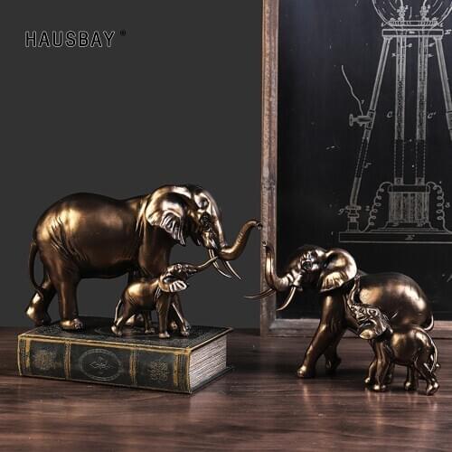 American Retro Resin Mother and Baby Elephant Sculpture Wine Cabinet Crafts Office Bookcase Home Decor Figurines of AnimalsD185
