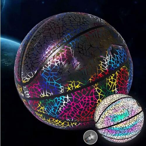 Luminous Basketball Ball Holographic Reflective Lighted Flash Ball PU Wear-Resistant Glowing Basketball Night Sports Game