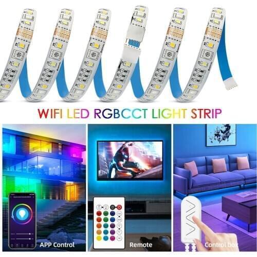 Smart Wifi LED Light Strip RGBCCT Controller RGBWW Flexible Strip Kit Voice Control RF Remote works with Alexa Google Assistant