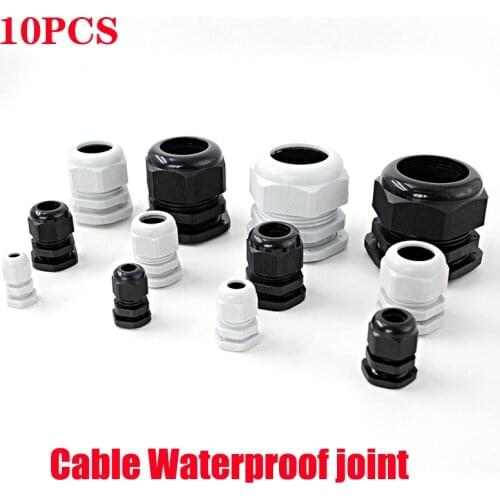 Waterproof Cable Gland 10pcs Cable entry IP68 PG7 for 3-6.5mm PG9 PG11 PG13.5 PG16 PG19/21/ White Black Nylon Plastic Connector