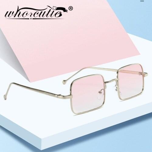 WHO CUTIE Vintage Small Square Sunglasses Women Brand Designer 2019 Trendy Fashion Gradient Pink Lens Sun Glasses Female OM862