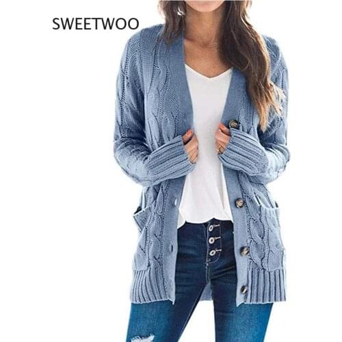 Knit Sweater Women Autumn 2021 Female Casual Long Sleeve Button Cardigan Knitted Sweaters Coat Femme Long Cardigans