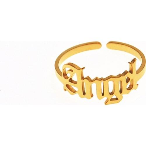 Gold Angel Letter Ring Stainless Steel Bijoux Femme Vintage Jewelry Bague Femme Adjustable Finger Rings For Women Free Shipping