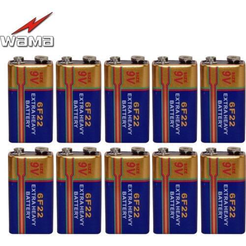 10x Wama 6F22 1604D 9V Battery Heavy Duty Zinc Carbon Batteries for Alarm Wireless Microphone No Mercury New Drop Ship