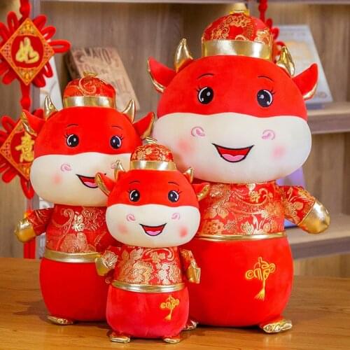 2021 New Year Lucky Doll Tang Suit Cow Plush Doll New Year Mascot New Year Zodiac Bull Stuffed Doll Home Decor Christmas Gifts