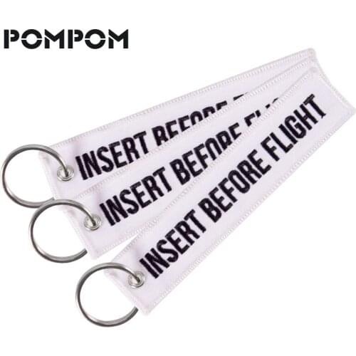 3pcs/lot Insert Before Flight Keychain Jewelry keyring for cars and motor key fobs Emboridery White OEM Keychain Sleutelhanger