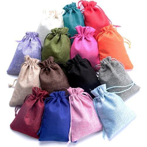 50Pcs 7x9CM Small Linen Jute Bags Multi Colors Candy Gift Bag Favor Wedding Decoration Charms Jewelry Packaging Bags Can Custom