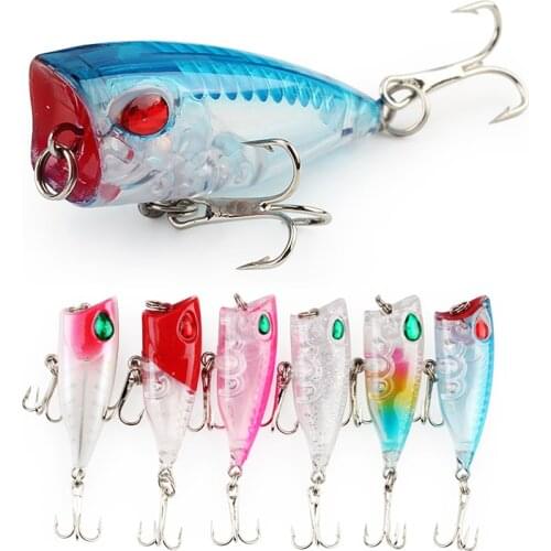 6PCS/LOT 6 Color Mini Popper Fishing Lure Hard Bait Colorful Plastic Baits 4cm/3.3g Topwater Popper