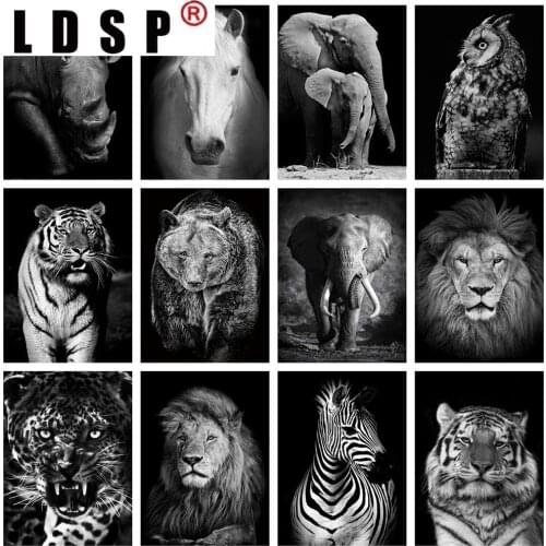 LDSP Diamond Painting Black White 5D DIY Full Square Diamond Embroidery Animals Cross Stitch Mosaic Rhinestone Home Decor