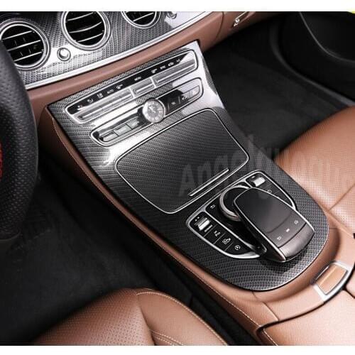 Angelguoguo ABS Plastic Carbon Fiber Style Console Gear Panel Cover Frame Trim 2pcs For Mercedes Benz E-Class W213 2016 2017