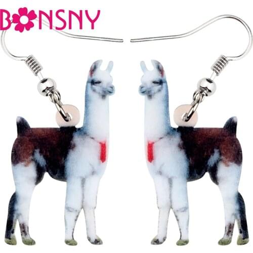 Bonsny Statement Acrylic Llama Alpaca Earrings Drop Dangle Novelty Animal Jewelry For Women Girls Teens Gift Charms Wholesale