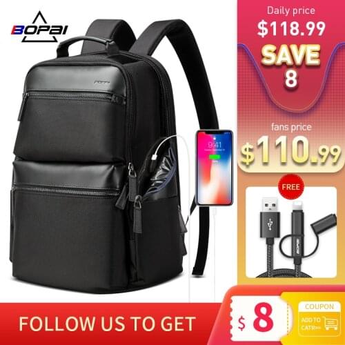 BOPAI Luxury Gift Men Backpack Waterproof USB Bagpack Black Laptop Backpack 15.6 Inch Weekend Travel BackPack Men