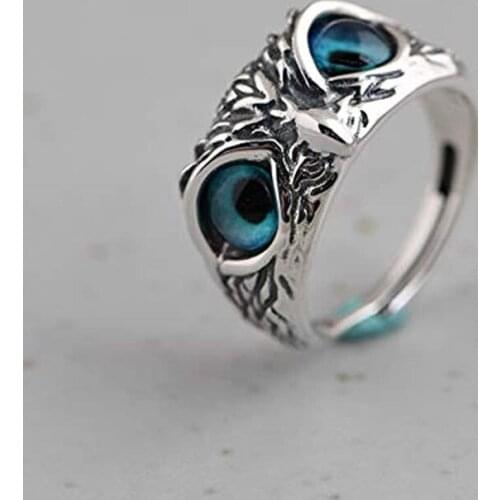 CANZE New Women Vintage Alloy Adjustable Ring Blue Eyes Owl Ring Jewelry