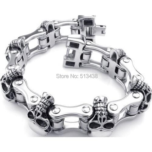 151g Gothic Men Biker Stainless Steel Skull Huge Motorbike Bracelet chain