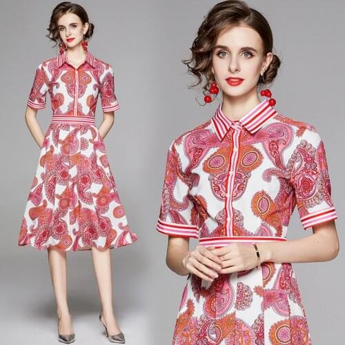 Elegant Fashion Office Ladies Tunic Slim Vintage Dress Floral Striped Printed Summer Knee Length Birthday Dresses for Women 2020
