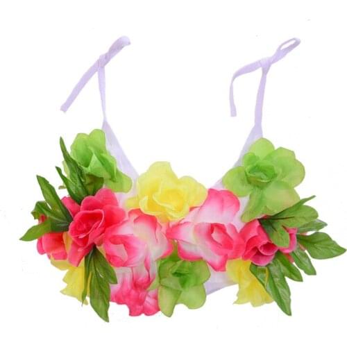 Hawaiian Flower Lei Bra Children Kids Girls Dance Hawaii Bra Tropical Summer Holiday Party Dress Costume Accessories