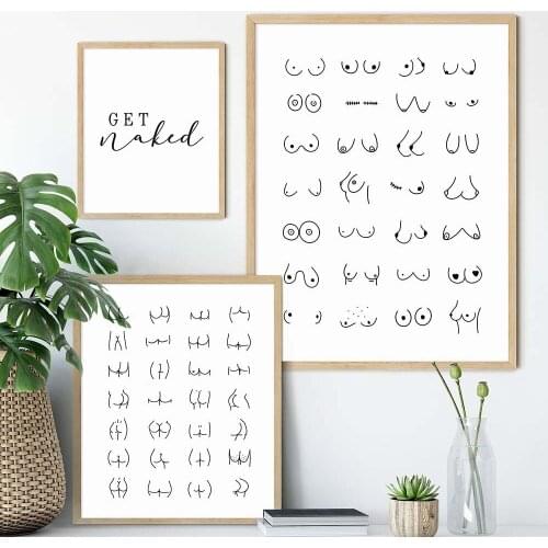 Get Naked Canvas Painting Bathroom Wall Decoration Art Poster Body Simple Black and White Lines Wall Picture Nude Prints Shower