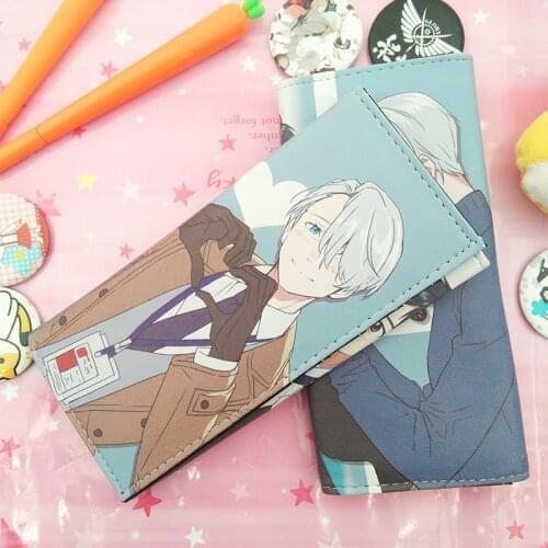 Anime Yuri on Ice Yuri Katsuki Victor Nikiforov Cosplay PU Leather Wallet Long Card Holder Coin Purse Money Bag Gift
