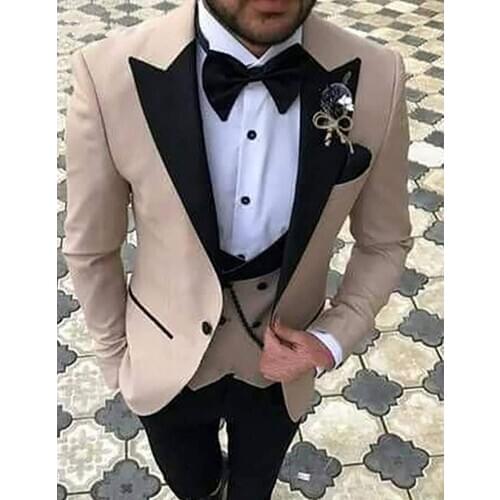 Handsome Groomsmen Peak Lapel Groom Tuxedos Mens Wedding Dress Man Jacket Blazer Prom Dinner (Jacket+Pants+Tie+Vest) A289